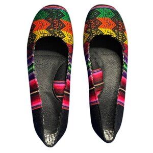 Moleca Bohemian Striped Multicolor Ballet Flats Comfort Shoes Brazil Size 35